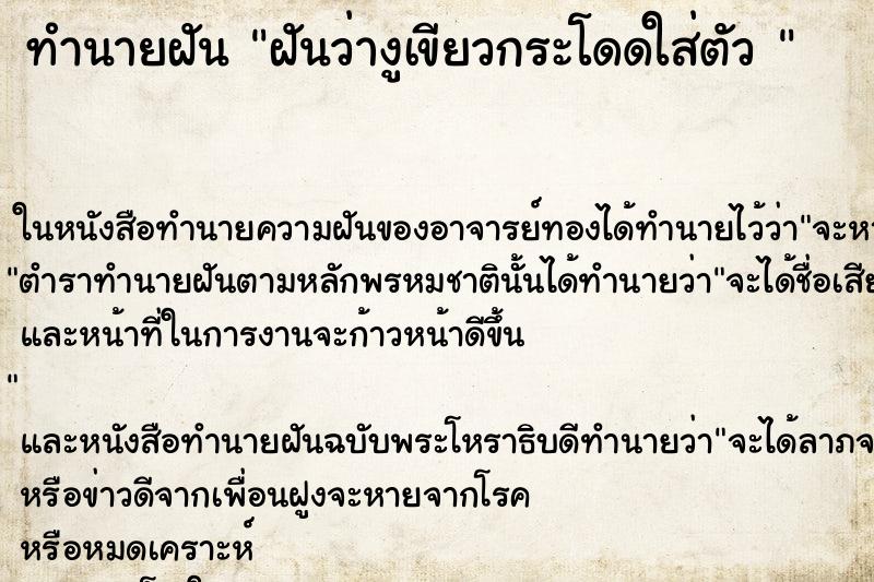 ทำนายฝันทำนายฝันฝันว่างูเขียวกระโดดใส่ตัว